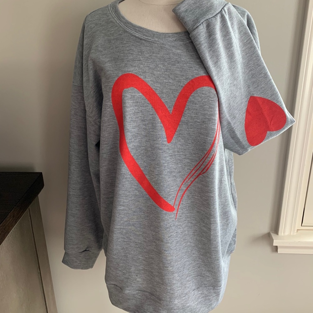 BRAND NEW Gray sweatshirt with red hearts
